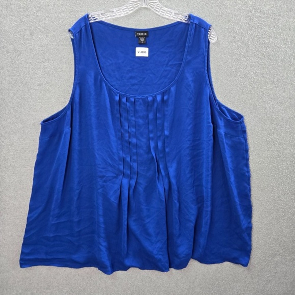 TORRID Women Tank Top 4 Blue Georgette Pleated Sleeveless Scoop Neck Pullover